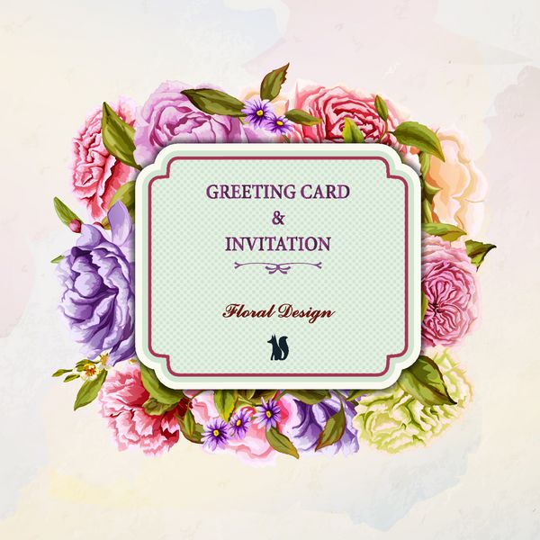 کارت تبریک با گل رز گل صد تومانی و میخک آبرنگ طراحی شده با دست می تواند به عنوان کارت دعوت برای عروسی تولد و انواع دیگر تعطیلات یا احساسات استفاده شود وکتور - سهام