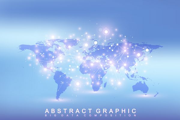 ارتباط پس زمینه گرافیکی هندسی با نقشه جهانی سیاسی مجموعه داده های بزرگ با ترکیبات آرایه حداقل چشم انداز تجسم داده های دیجیتال وکتور علمی سایبرنتیک