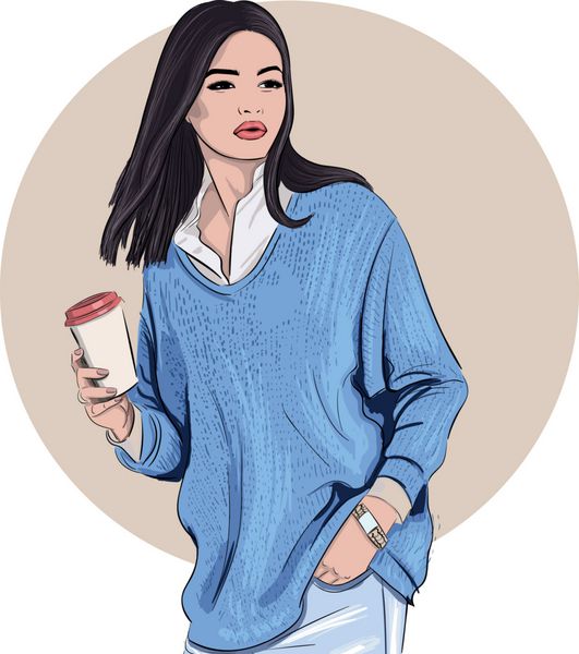 زن استایل خیابانی با قهوه