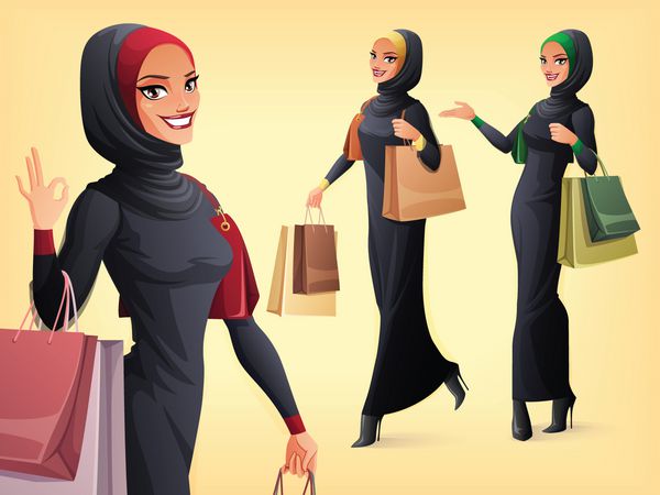 مجموعه وکتور زن مسلمان زیبا در ژست های مختلف