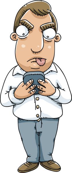 مردی کارتونی که هنگام استفاده از گوشی هوشمند خود ناامید شده است
