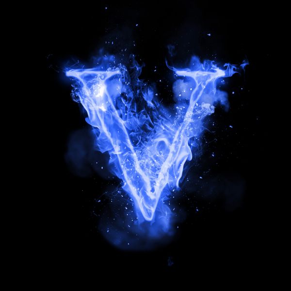 حروف V از چراغ شعله سوزان