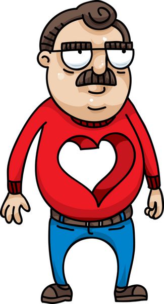 مردی جدی و کارتونی که سوراخی به شکل قلب در سینه دارد