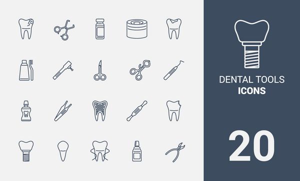 مجموعه آیکون های خط ابزارهای دندانپزشکی