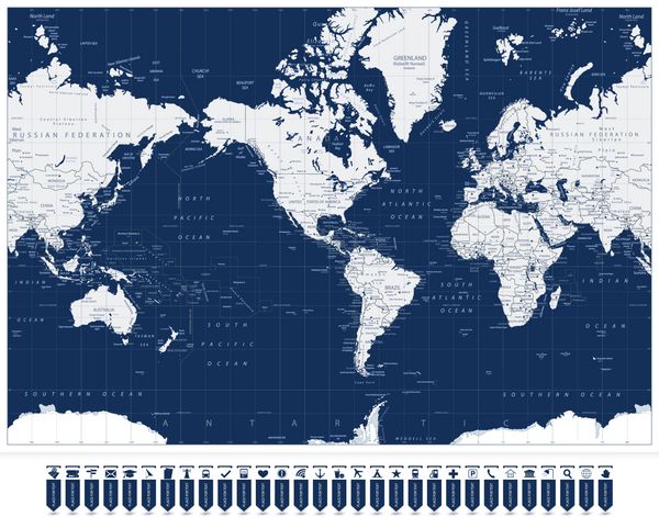 نشانگرهای نقشه جهان مرکز آمریکا و نقشه ناوبری