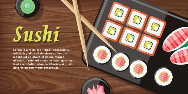 بنر وب تصویرسازی غذای ژاپنی سوشی ژاپن