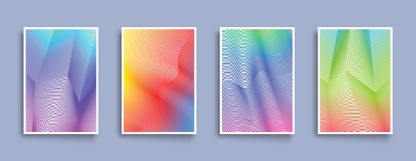 پوشش با الگوی اشکال خطی شیب رنگارنگ قابل استفاده برای بنرها پلاکاردها پوسترها آگهی ها و طرح های بنر قالب وکتور
