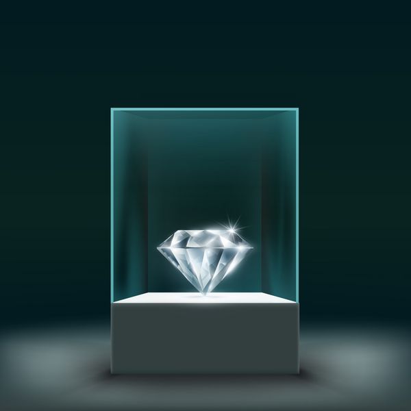 الماس جواهر در یک مکعب شیشه ای وکتور سهام