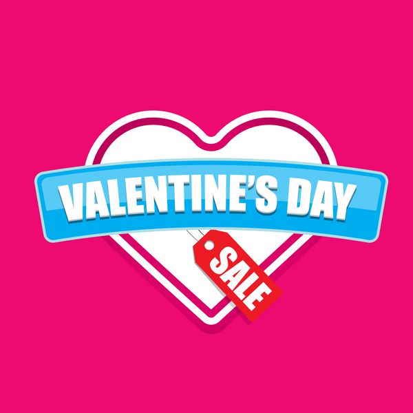 برچسب فروش قلب روز ولنتاین جدا شده روی صورتی