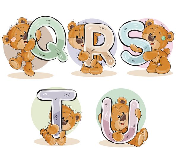 مجموعه حروف وکتور الفبای انگلیسی با خرس عروسکی خنده دار