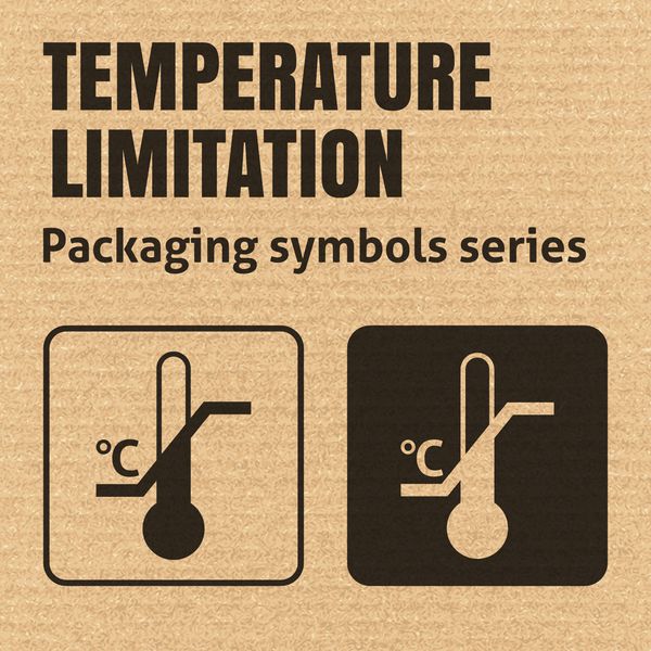 نماد بسته بندی محدودیت دما روی زمینه مقوا راه راه برای استفاده در جعبه های مقوایی بسته ها و بسته ها وکتور