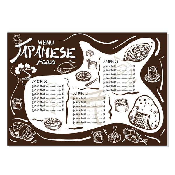 منو قالب طرح اشیاء گرافیکی طراحی غذای ژاپنی