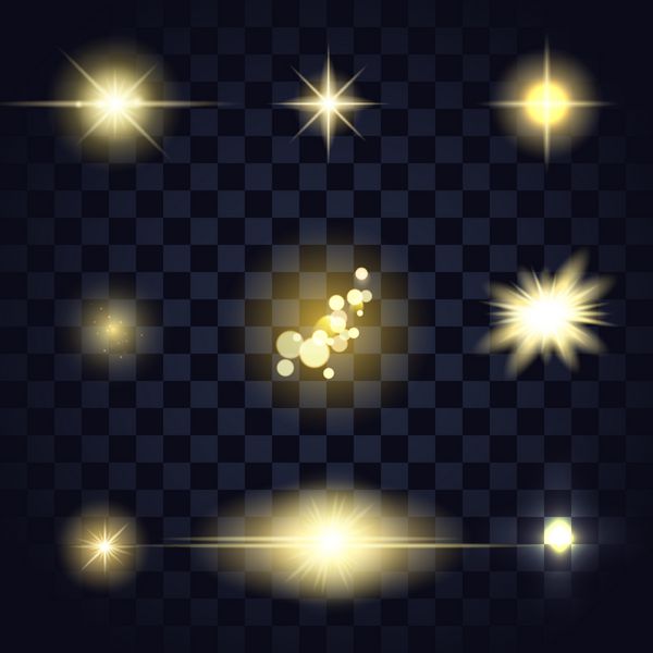 فلر لنز ستاره نور طلایی بوکه ذرات اشکال مختلف در پس زمینه شفاف وکتور قالب قابل ویرایش برای وب سایت طراحی