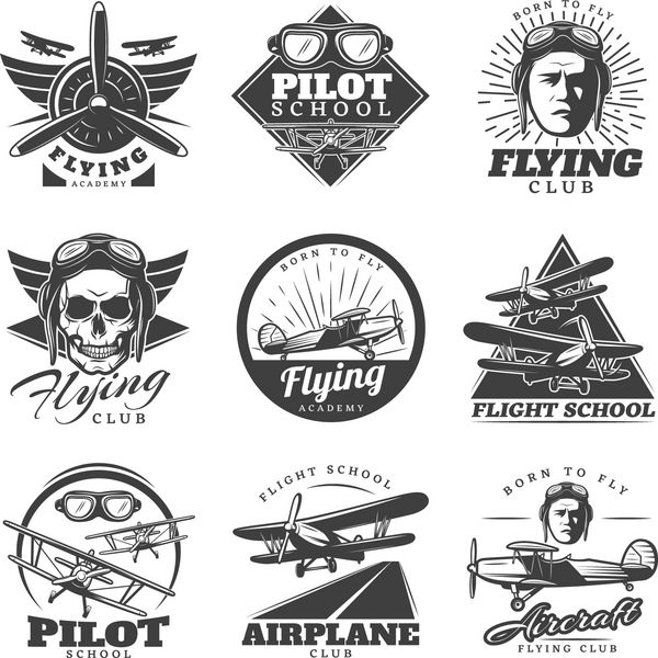 مجموعه لوگوهای تک رنگ هواپیما