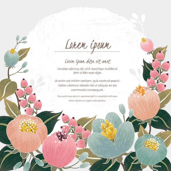 تصویر وکتور حاشیه گل زیبا با گل های بهاری برای دعوت نامه و کارت تولد