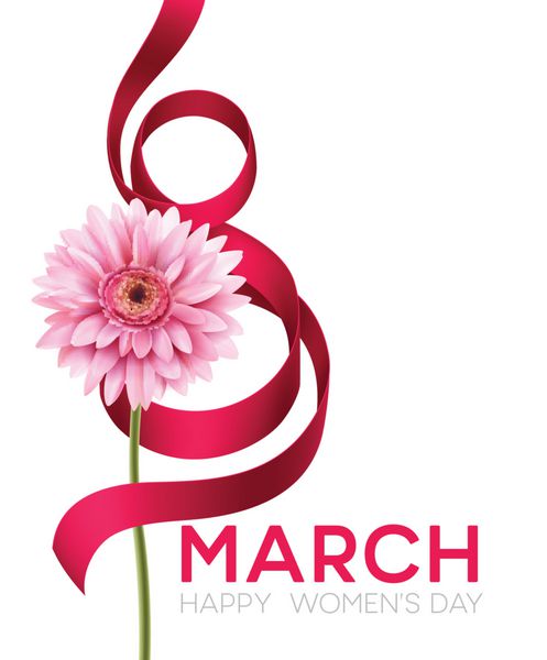 بنر تبریک با گل و روبان ژربرا 8 مارس - روز جهانی زن وکتور