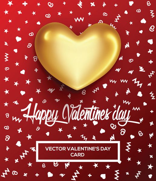 کارت پستال یا پوستر تبریک روز ولنتاین با قلب طلایی براق جشن روز ولنتاین مبارک وکتور