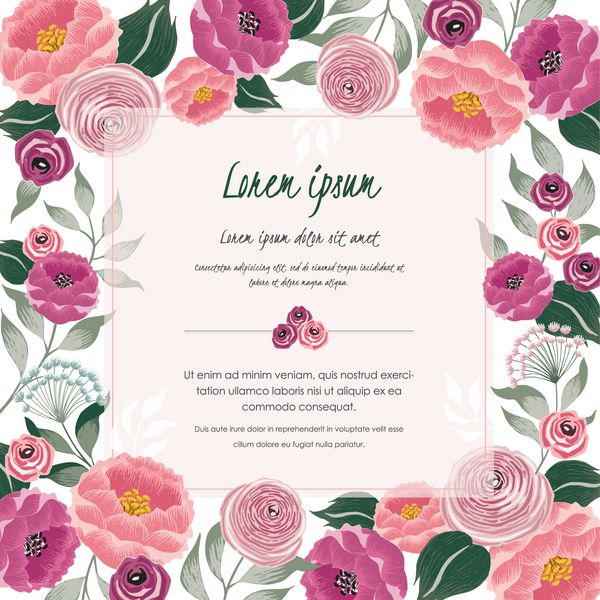 تصویر وکتور حاشیه گل زیبا با گل های بهاری برای دعوت نامه و کارت تولد