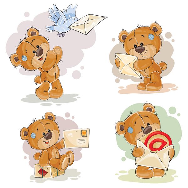 مجموعه تصاویر کلیپ هنری از خرس عروسکی که نامه می گیرد و می فرستد