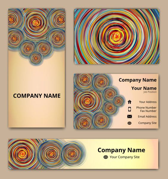 الگوهای کارت ویزیت بنر و دعوتنامه با دکوراسیون چرخشی رنگارنگ