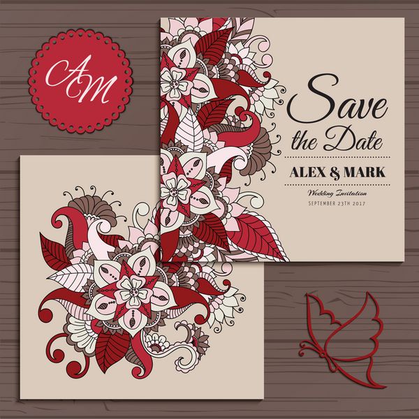 مجموعه کارت دعوت عروسی با الگوهای گل وکتور