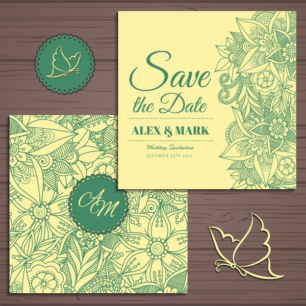 مجموعه کارت دعوت عروسی با الگوهای گل وکتور