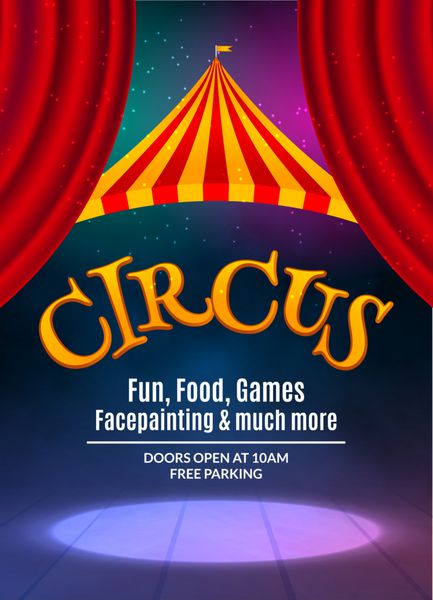 قالب پوستر نمایش سیرک با علامت و قاب نور دعوتنامه سیرک جشن وکتور تصویر نمایش کارناوال