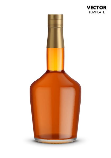 وکتور بطری کنیاک ویسکی یا براندی جدا شده در زمینه سفید ماکت بطری شیشه ای برای تبلیغات ارائه طرح