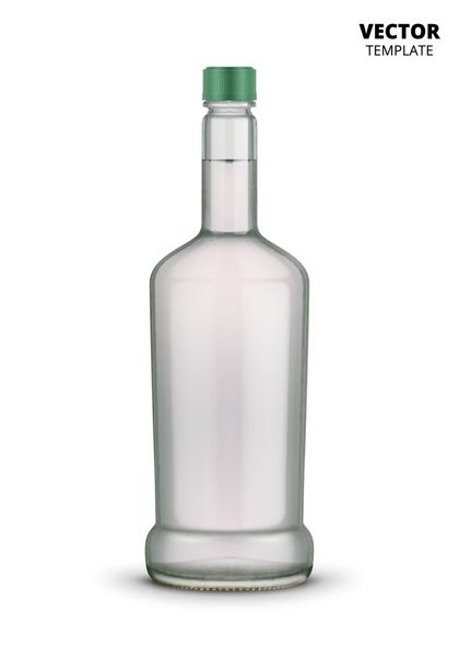 وکتور ماکت شیشه ای بطری ودکا جدا شده در پس زمینه سفید ماکت بطری شیشه ای برای تبلیغات ارائه طرح