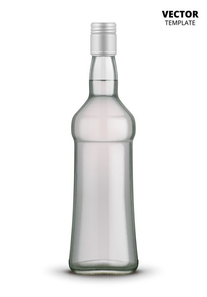 وکتور ماکت شیشه ای بطری ودکا جدا شده در پس زمینه سفید ماکت بطری شیشه ای برای تبلیغات ارائه طرح