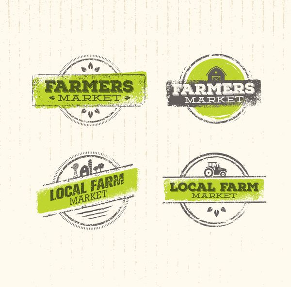 لوگوی مزرعه محلی مفهوم غذای مزرعه محلی وکتور خلاقانه مزرعه محلی عنصر طراحی مزرعه محلی مجموعه تمبر مزرعه محلی