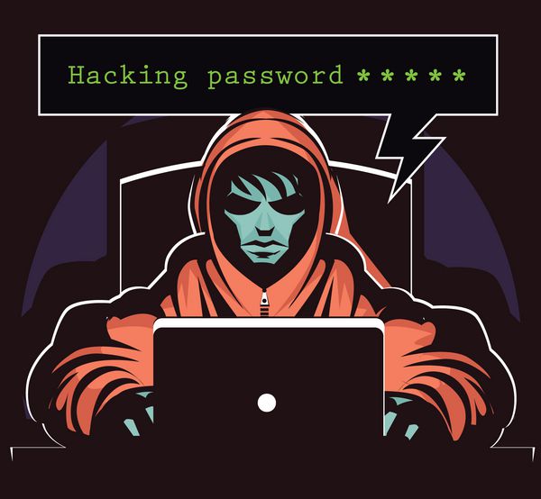 هکر استالکر با استفاده از کامپیوتر در تاریکی رمز عبور هک