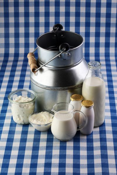 محصولات شیر - محصولات لبنی سالم و خوشمزه روی میز ترش