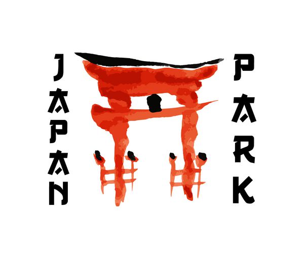 دروازه آسیایی نماد ساختمان به سبک سنتی ژاپنی سومی وکتور علامت قرمز هیروگلیپ طرح پارک ژاپن