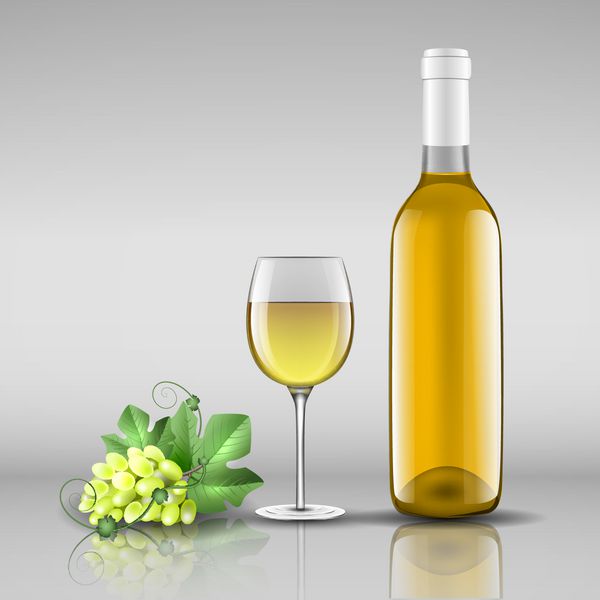 بطری شراب سفید با لیوان