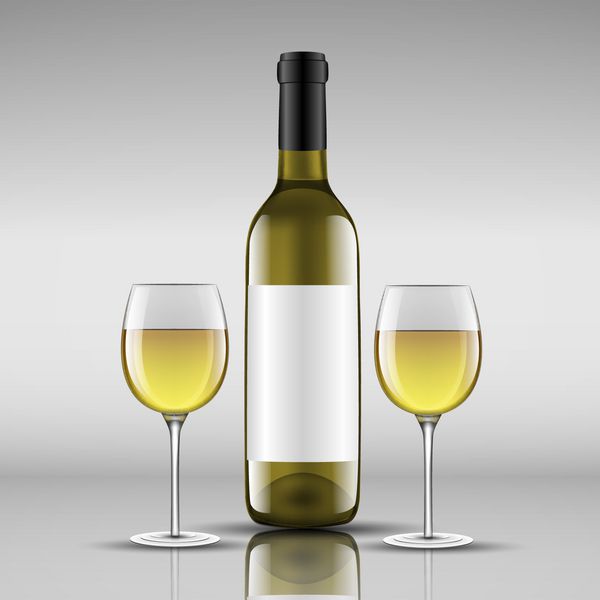 بطری شراب سفید با لیوان