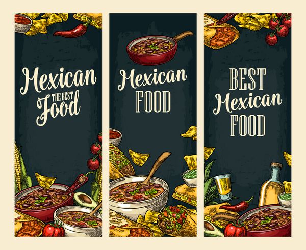 پوستر عمودی با غذا و مواد اولیه مکزیکی