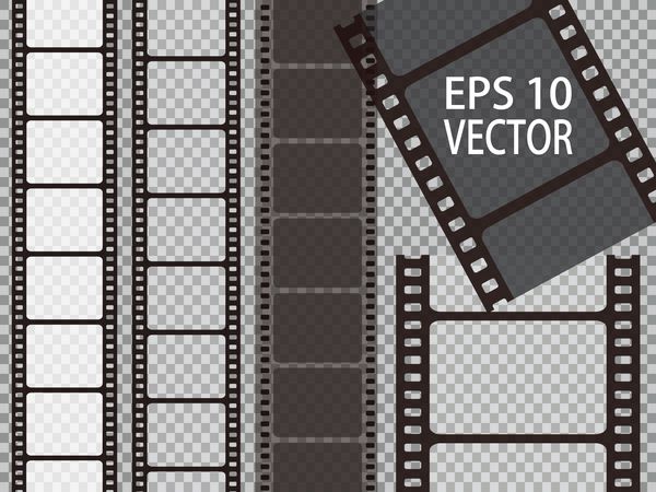 مجموعه ای از نوار فیلم وکتور جدا شده روی پس زمینه شفاف