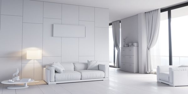 فضای داخلی کلاسیک سفید با مبلمان مدرن