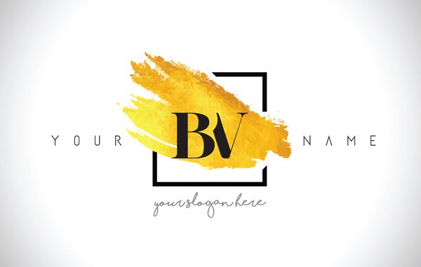 طراحی لوگوی حرف طلایی BV با خط خلاقانه برس طلا