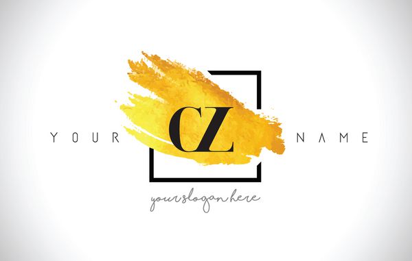طراحی لوگوی حرف طلایی CZ با خط خلاقانه برس طلا
