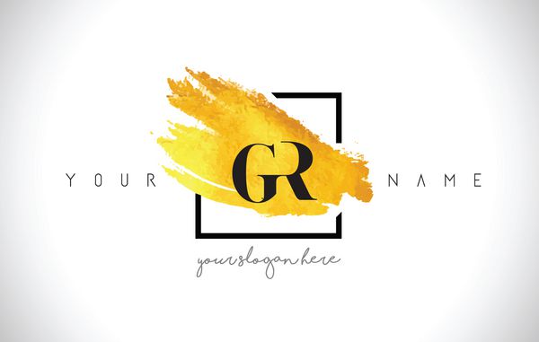 طراحی لوگوی حروف طلایی GR با برس خلاقانه طلا