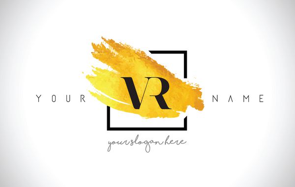 طراحی لوگوی حروف طلایی VR با برس خلاقانه طلا