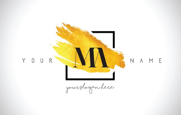 طراحی لوگوی حرف طلایی MA با خط خلاقانه برس طلا