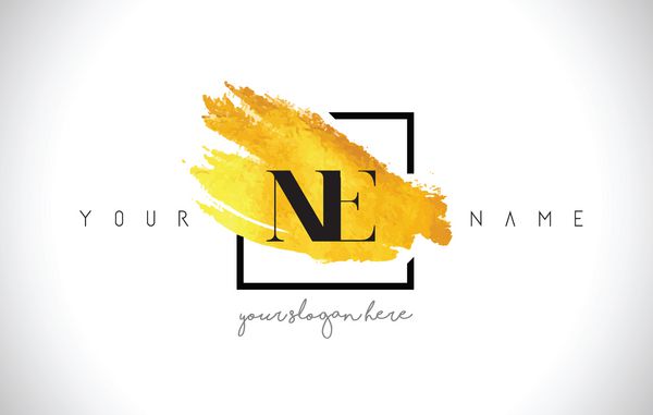 طراحی لوگوی حروف طلایی NE با برس خلاقانه طلا