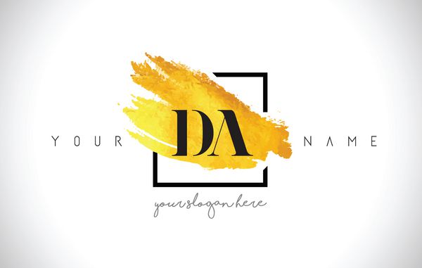 طراحی لوگوی حرف طلایی DA با برس خلاقانه طلا