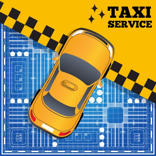 تاکسی به طرح شهر نمای بالای ماشین وکتور