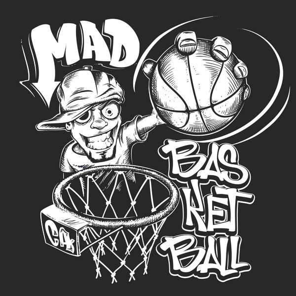 وکتور طرح چاپ تی شرت اسلم بسکتبال دیوانه