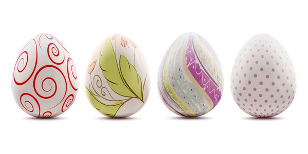 وکتور واقع گرایانه تخم مرغ های تزئین شده رنگارنگ تعطیلات عید پاک جدا شده در پس زمینه سفید