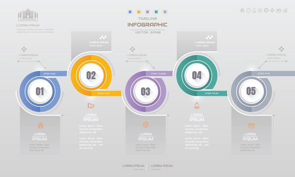 الگوی طراحی اینفوگرافیک با نمادهای تجاری نمودار فرآیند وکتور